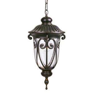 goalplus outdoor pendant light fixture for porch, 20 1/2" high antique bronze hanging patio light fixture, exterior waterproof ceiling hanging lantern with clear seeded glass, lmp0519-m