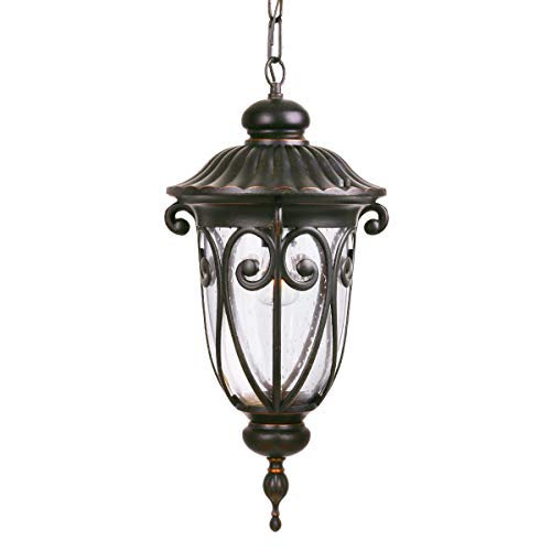 GOALPLUS Outdoor Pendant Light Fixture for Porch, 20 1/2" High Antique Bronze Hanging Patio Light Fixture, Exterior Waterproof Ceiling Hanging Lantern with Clear Seeded Glass, LMP0519-M