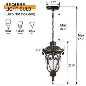 GOALPLUS Outdoor Pendant Light Fixture for Porch, 20 1/2" High Antique Bronze Hanging Patio Light Fixture, Exterior Waterproof Ceiling Hanging Lantern with Clear Seeded Glass, LMP0519-M