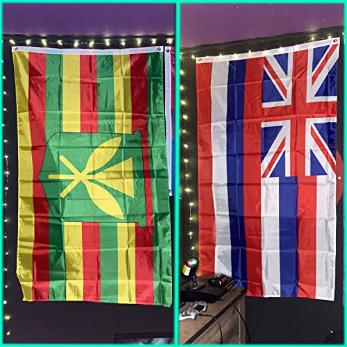 2 Pack Set America State Hawaii & Kanaka Maoli Flag 3x5 Ft Large, Both Sides moderate-outdoor&indoor 3' x 5' Kamehameha Hawaiian Flags House Decoration Banner Yard Gifts