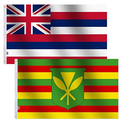 2 Pack Set America State Hawaii & Kanaka Maoli Flag 3x5 Ft Large, Both Sides moderate-outdoor&indoor 3' x 5' Kamehameha Hawaiian Flags House Decoration Banner Yard Gifts