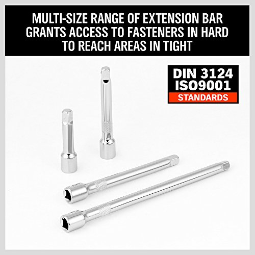 1/4" Socket Extension Set - 4PCS Drive Socket Quarter Inch Extension Bar Set 2" / 50mm, 3" / 75mm, 4" / 100mm, 6" / 150mm CR-V Durable Material