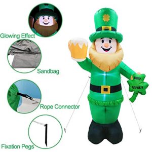 8 Foot St Patricks Day Inflatable St Patricks Day Decorations Outdoor Giant Inflatable Leprechaun with LED Light Holding Shamrocks Beer for Irish Day Yard Decoration Lucky Decor Fun Holiday Blow Up