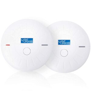 2 pack 10 year battery operated smoke and carbon monoxide detector, portable fire co alarm for home and kitchen (white)