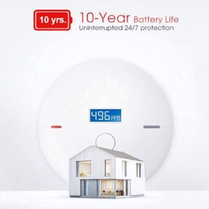 2 Pack 10 Year Battery Operated Smoke and Carbon Monoxide Detector, Portable Fire Co Alarm for Home and Kitchen (White)