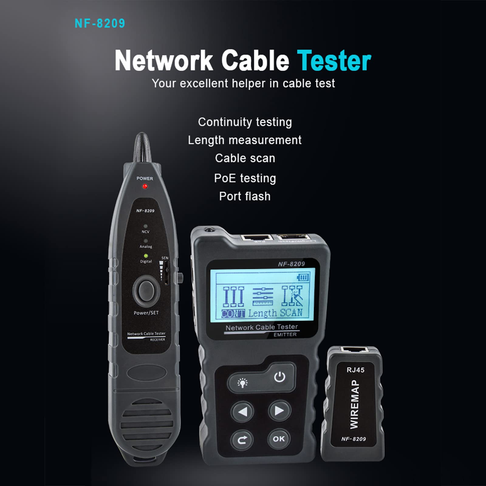 NOYAFA Advanced Network Cable Tester With PoE& NCV & Lamp For CAT5e/CAT6/CAT6a, Multifunction Wire Tracker Cable Tester For Tracker Underground Telephone Line Finder Home Repair