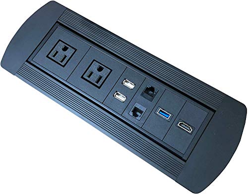 UL Listed Power Plug in-Desk Power Center Table Top Grommet Furniture Power Data Hub-1 USB Port/ 1 Type-C Port1 HDMI/2 CAT 6/1 Type C - Conference Table Connectivity Box (DC101_Solid Black)