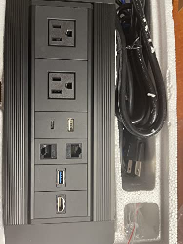 UL Listed Power Plug in-Desk Power Center Table Top Grommet Furniture Power Data Hub-1 USB Port/ 1 Type-C Port1 HDMI/2 CAT 6/1 Type C - Conference Table Connectivity Box (DC101_Solid Black)