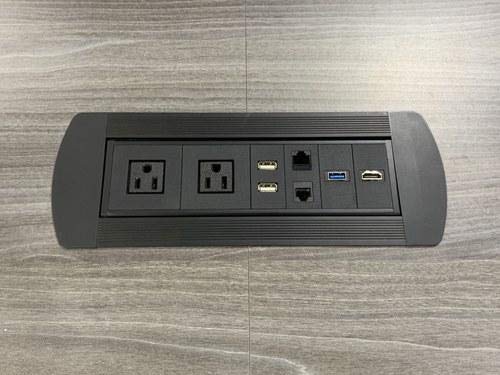 UL Listed Power Plug in-Desk Power Center Table Top Grommet Furniture Power Data Hub-1 USB Port/ 1 Type-C Port1 HDMI/2 CAT 6/1 Type C - Conference Table Connectivity Box (DC101_Solid Black)