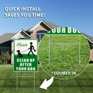 HISVISION Please Clean Up After Your Dog 2 Pack, 12" x 9" Yard Sign with Metal Wire H-Stakes, UVresistance, Waterproof, Non-Fading, Easy to Install No Pooping Dog Lawn Sign- Double Sided