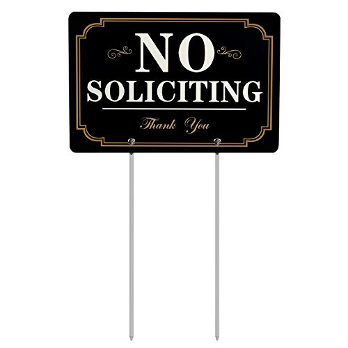 HISVISION No Soliciting Sign for Yard, 12 x 8 Inches Aluminum Metal Sign with Long Metal Stakes UVresistance, Waterproof, Non-Fading, Easy to Install, for Home House and Business