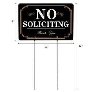 HISVISION No Soliciting Sign for Yard, 12 x 8 Inches Aluminum Metal Sign with Long Metal Stakes UVresistance, Waterproof, Non-Fading, Easy to Install, for Home House and Business