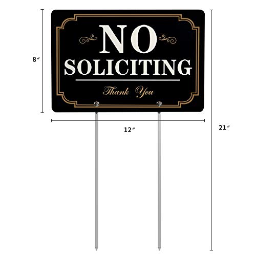 HISVISION No Soliciting Sign for Yard, 12 x 8 Inches Aluminum Metal Sign with Long Metal Stakes UVresistance, Waterproof, Non-Fading, Easy to Install, for Home House and Business