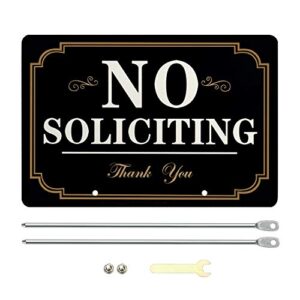 HISVISION No Soliciting Sign for Yard, 12 x 8 Inches Aluminum Metal Sign with Long Metal Stakes UVresistance, Waterproof, Non-Fading, Easy to Install, for Home House and Business