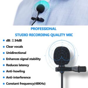 Wireless Lavalier Lapel Microphone for DSLR Camera/GoPro Video Recording, 164 ft Range, Rechargeable＆6 Hrs Working, Plug and Play UHF Portable Cardioid Clip-on Cordless Mic with 1/8 inch TRRS Output