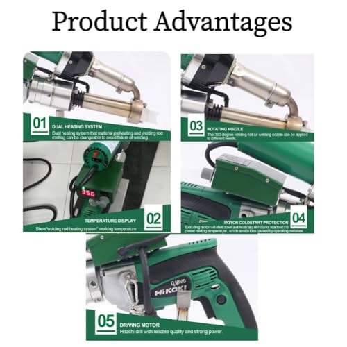 1600W Hand Extrusion Welder Gun Plastic Handheld Extruder Welding Gun PP HDPE LDPE Pipe Welding Machine (110V Extruder)