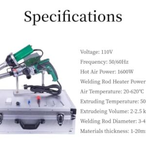 1600W Hand Extrusion Welder Gun Plastic Handheld Extruder Welding Gun PP HDPE LDPE Pipe Welding Machine (110V Extruder)