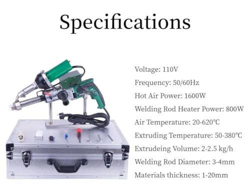 1600W Hand Extrusion Welder Gun Plastic Handheld Extruder Welding Gun PP HDPE LDPE Pipe Welding Machine (110V Extruder)