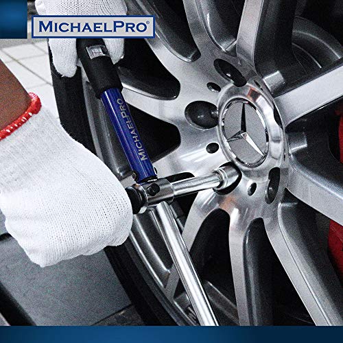 MichaelPro MP001002 Click Through Torque Wrench - 1/2 Inch Dr with 3 Sockets (11/16", 3/4", 13/16" / 17-19-21 mm) with Precise Micro Adjustment - 2in1 with Lug Wrench for Automotive and Changing Tires
