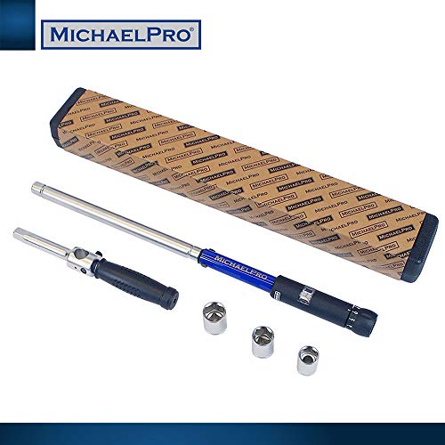 MichaelPro MP001002 Click Through Torque Wrench - 1/2 Inch Dr with 3 Sockets (11/16", 3/4", 13/16" / 17-19-21 mm) with Precise Micro Adjustment - 2in1 with Lug Wrench for Automotive and Changing Tires