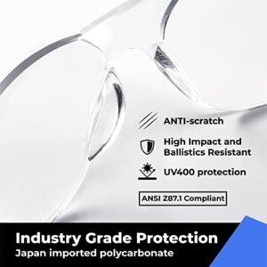 amoolo Clear Safety Glasses Bulk of 24, Protective Eyewear for Men Women, ANSI Z87.1 Impact Resistant Eye Protection for Work, Lab, Construction