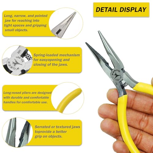 Rongon Spring Loaded Needle Nose Pliers 5 Inch Precision Long Reach Nose Pliers Wire Cable Cutter Hand Tools for Bending Wire, Handcraft, PCB Board, Working in Tight Areas