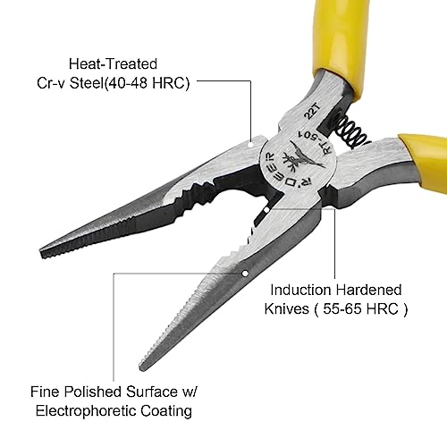 Rongon Spring Loaded Needle Nose Pliers 5 Inch Precision Long Reach Nose Pliers Wire Cable Cutter Hand Tools for Bending Wire, Handcraft, PCB Board, Working in Tight Areas