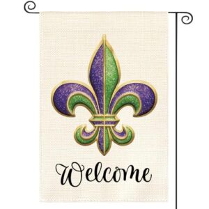avoin welcome fleur de lis garden flag vertical double sided, holiday party mardi gras yard outdoor decoration 12x18 inch