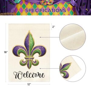 AVOIN Welcome Fleur de Lis Garden Flag Vertical Double Sided, Holiday Party Mardi Gras Yard Outdoor Decoration 12x18 Inch