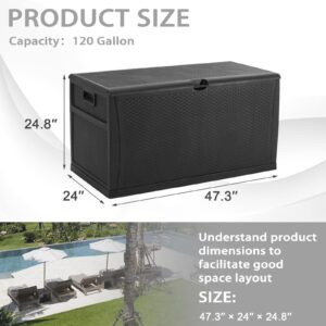 Incbruce Outdoor Storage Box 120 Gallon Patio Deck Box with Handles, Patio Storage Waterproof Deck Boxes Garden Resin Deck Storage Container Lockable Storage Box (Black)