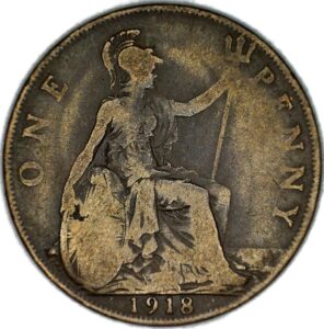 1918 uk uk george v great britain british bronze penny km# 810 penny fair