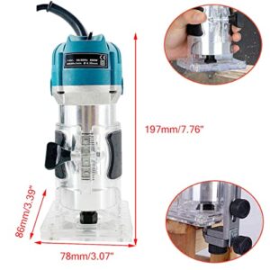 Cozyel 110V 800W Palm Router Electric Hand Trimer Wood Router 1/4" Collets Woodworking Tool Laminate Trimer, Blue