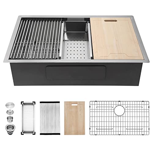 32 Kitchen Sink Undermount - Kichae 32x19 Undermount Kitchen Sinks Ledge Workstation 18-Gauge Stainless Steel Deep Single Bowl Under Counter Kitchen Sink Basin