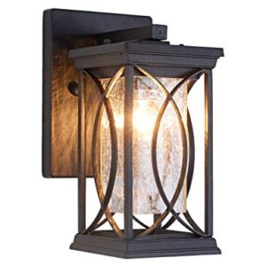 Dusk to Dawn Outdoor Wall Lanterns Small Modern Exterior Light Fixture Aluminum with Crack-Like Glass, UL and IP65 Waterproof Wall Sconce Outdoor Wall Light for Porch, Garage, Front Door, Black