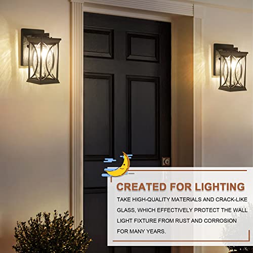 Dusk to Dawn Outdoor Wall Lanterns Small Modern Exterior Light Fixture Aluminum with Crack-Like Glass, UL and IP65 Waterproof Wall Sconce Outdoor Wall Light for Porch, Garage, Front Door, Black