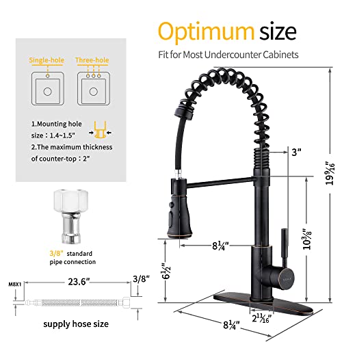 SOKA Kitchen Faucet Oil Rubbed Bronze Commercial Kitchen Sink Faucet with Pull Down Sprayer Kitchen Faucet Bronze with Deck Plate Single Handle Modern Rv Kitchen Faucet ORB, 3 Function Laundry Faucet