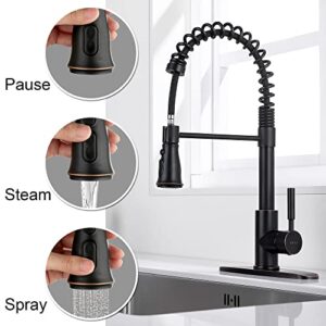 SOKA Kitchen Faucet Oil Rubbed Bronze Commercial Kitchen Sink Faucet with Pull Down Sprayer Kitchen Faucet Bronze with Deck Plate Single Handle Modern Rv Kitchen Faucet ORB, 3 Function Laundry Faucet