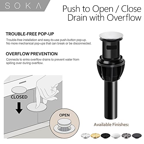 SOKA Two Handles Centerset Bathroom Faucet For Sink High Arc Stainless Steel With Deck Plate & Pop-Up Drain Assembly Fit 3 Hole Installation, Chrome (SK18001C)