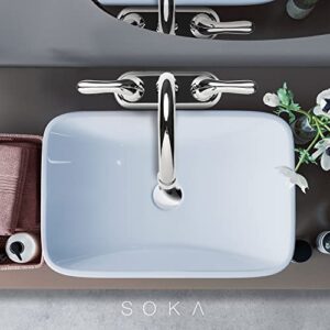 SOKA Two Handles Centerset Bathroom Faucet For Sink High Arc Stainless Steel With Deck Plate & Pop-Up Drain Assembly Fit 3 Hole Installation, Chrome (SK18001C)