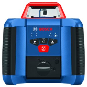 BOSCH REVOLVE2000 GRL2000-40HK Exterior 2000ft Range Horizontal Self-Leveling Cordless Rotary Laser Kit with Tripod, 13ft Grade Rod and Laser Receiver , Red