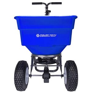 earthway polar tech 90399 100 lb professional ice melt broadcast walk behind spreader with 13" pneumatic tires, adjustable handle, and solid linkage control