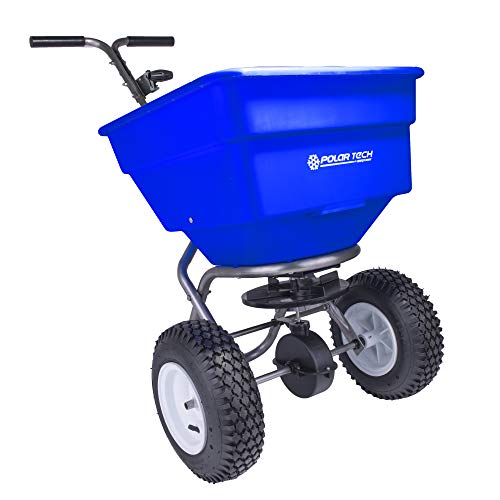 EarthWay Polar Tech 90399 100 LB Professional Ice Melt Broadcast Walk Behind Spreader with 13" Pneumatic Tires, Adjustable Handle, and Solid Linkage Control