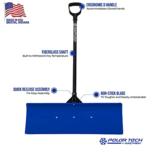 EarthWay Polar Tech 91048 48" Professional Snow Pusher with Fiberglass Shaft, Snow Shovel for driveways, Snow Pusher for Tall People, D-Shaped Handle, and Quick Assembly