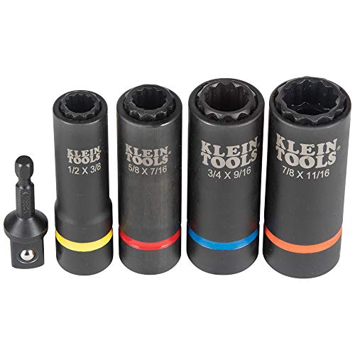 Klein Tools 66040 2-in-1 Impact Socket Set, 5-Piece Tool Set with 12-Point Deep Sockets with 1/2-Inch Drive, Includes Tool Case