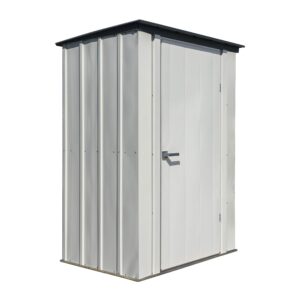 arrow shed designed 4' x 3' x 6' compact outdoor metal backyard, patio, and garden shed kit, flute gray and anthracite