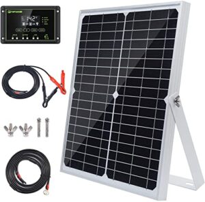 topsolar 20w 12v solar panel kit battery charger maintainer + 10a pwm solar charge controller + adjustable mount tilt rack bracket + solar cable for car rv marine boat 12 volt battery off grid