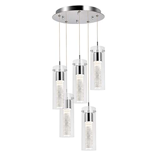 Hykolity 5-Light Pendant Ceiling Fixture, Integrated LED Kitchen Lighting, 30W (180 Watt Equivalent) CRI 90+, 2250lm Premium Bubble Glass with Chromed Finished ETL Listed