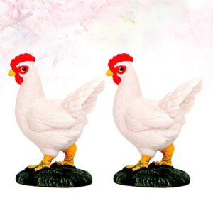 Amosfun 2pcs Miniature Chickens Rooster Figurines Cake Toppers Fairy Garden Decorations Ornaments Micro Landscape Bonsai Dollhouse Accessories (White Cock)