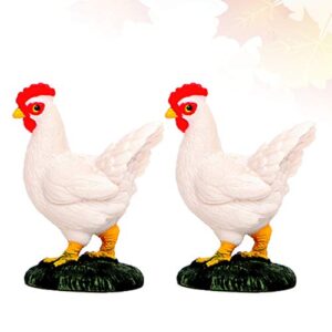 Amosfun 2pcs Miniature Chickens Rooster Figurines Cake Toppers Fairy Garden Decorations Ornaments Micro Landscape Bonsai Dollhouse Accessories (White Cock)