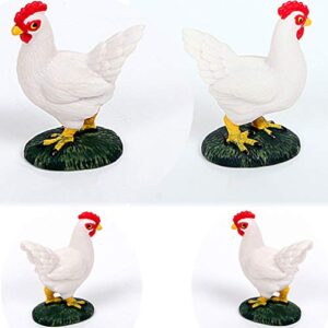 Amosfun 2pcs Miniature Chickens Rooster Figurines Cake Toppers Fairy Garden Decorations Ornaments Micro Landscape Bonsai Dollhouse Accessories (White Cock)